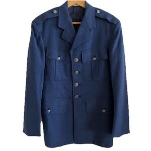 Vintage US Air Force Service Dress Uniform Coat Wool Blue Blazer 38R Military